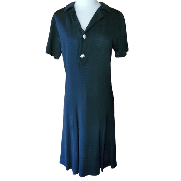 1960s Unlabeled Black, Ribbed, Polyester Dress‎ - Picture 1 of 5